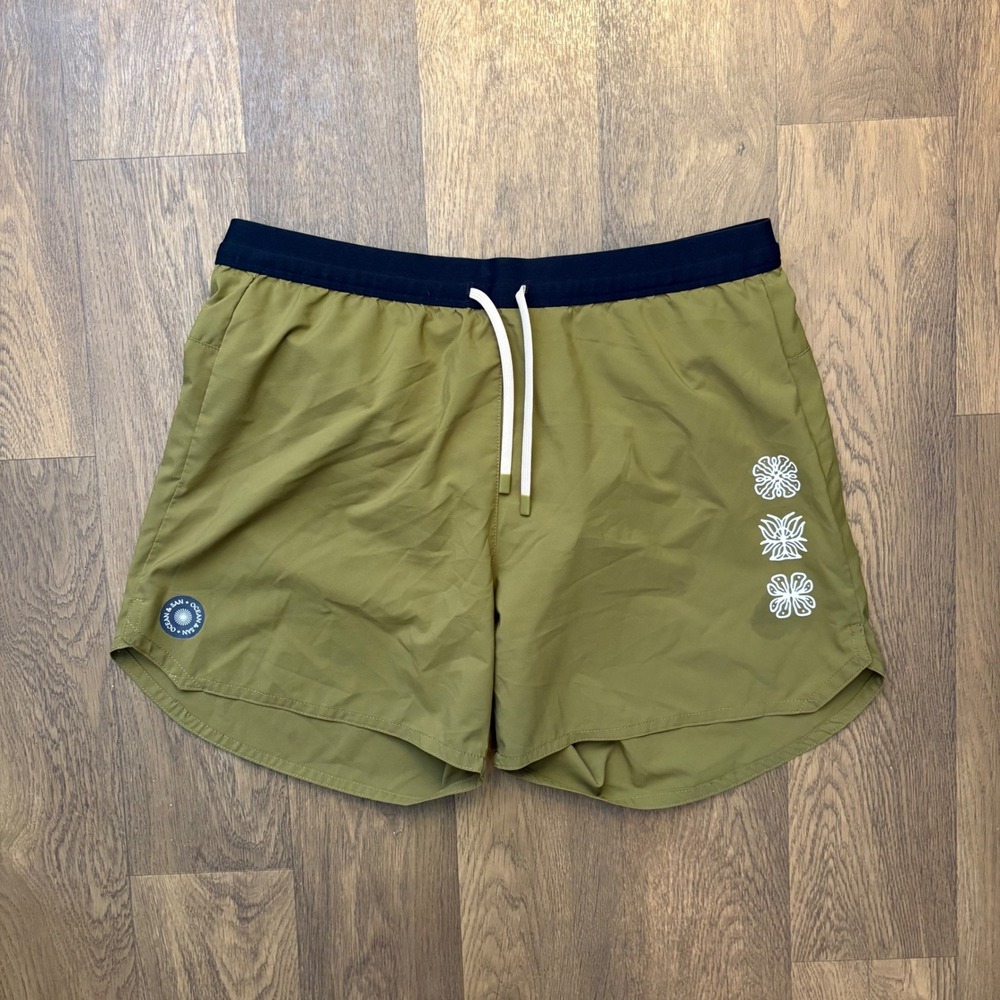 Ocean and San Mens Cycling Surf Hybrid Drawstring Graphic Olive Drab Shorts